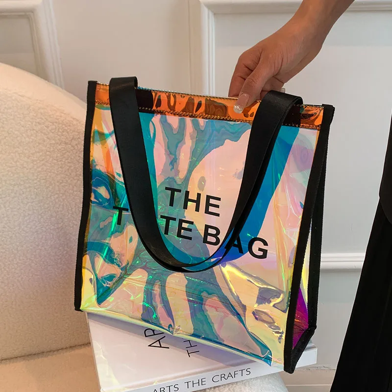 Pvc Laser Bag Clear Plastic Bag Tote Bag Fashion Large Capacity Summer  Waterproof Shopping Bag Gift Bag Shoulder Bag for Women