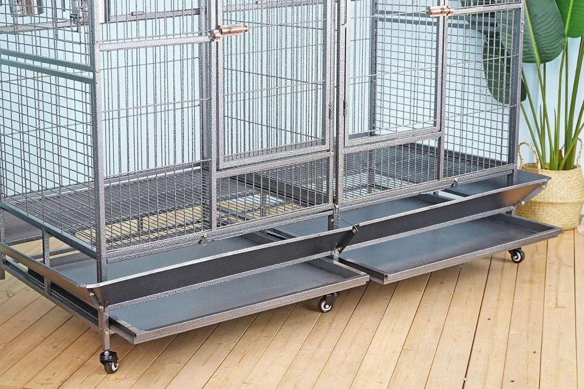 Double Cage with Center Divider for Bird Parrot Aviary W64xD32xH73 New Huge double size aviary Removable trays and grates
