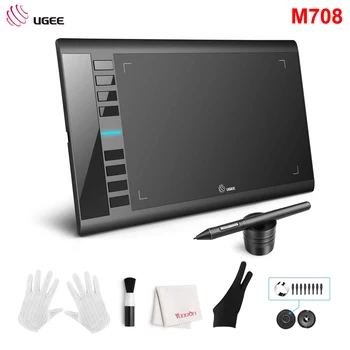 UGEE M708 Digital Graphics Drawing Tablet 10 X 6 Inch 8192 Levels Pressure Battery-Free Pen Stylus with 8 Hotkeys for Drawing