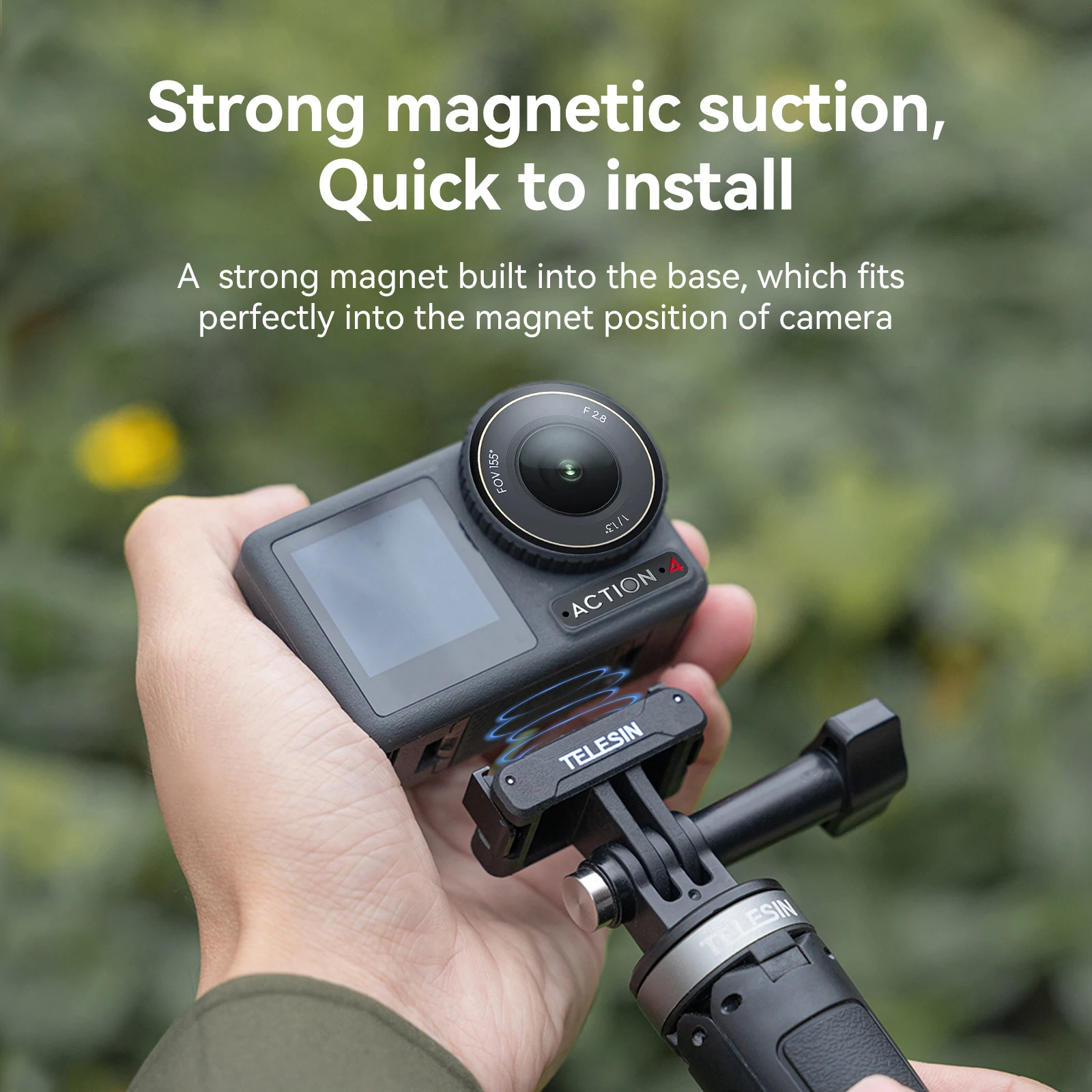 TELESIN per DJI Action 3 4 adattatore magnetico a due artigli 1/4 Thread porta universale per DJI Action 4 3 accessori per fotocamere