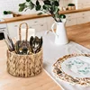 Rattan Wicker Storage Basket Hand Woven Flatware Organizer Round Storage Box Water Hyacinth Storage Basket Cutlery Holder 1