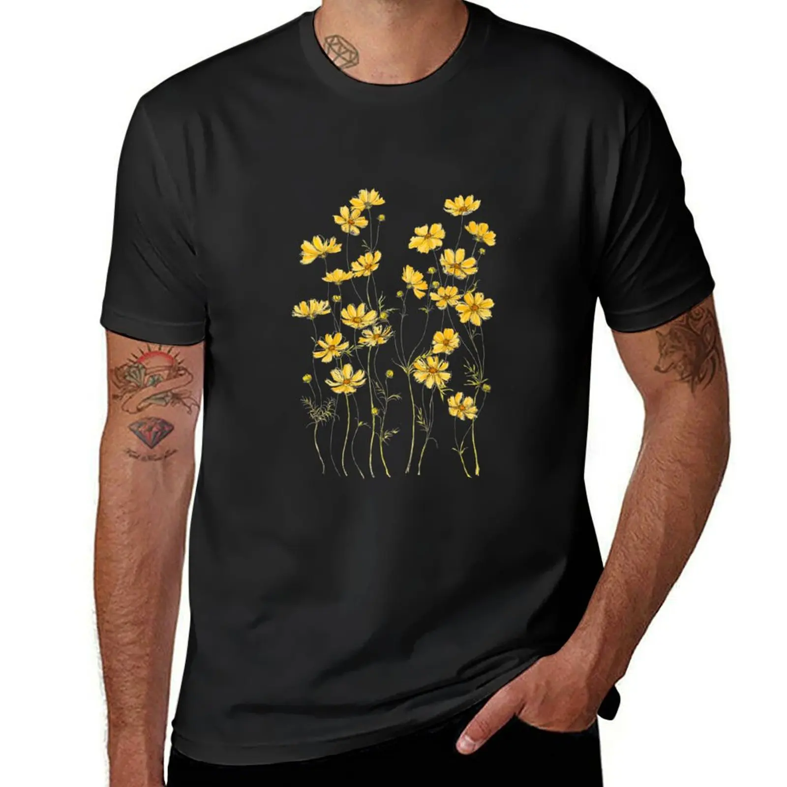 Yellow Cosmos Flowers T-Shirt plus size tops summer clothes mens clothes
