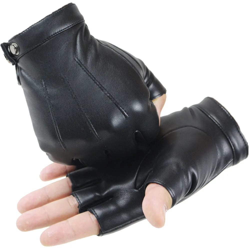 Fashion Outdoor Motorcycle High-Quality Semi-Finger PU Leather Gloves Men's Thin Section Driving Fingerless Dancing Gloves