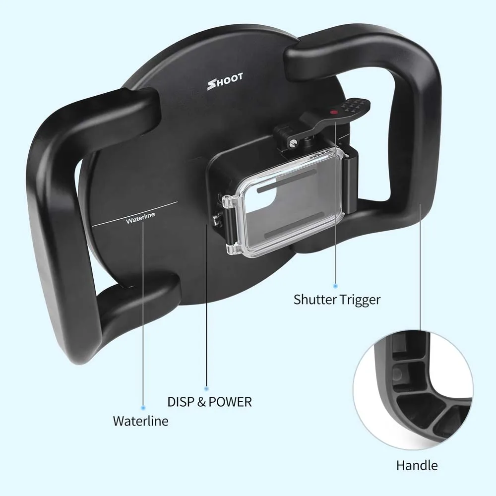 Dôme de plongée double poignée pour GoPro Hero, parfait pour capturer des images sous-marines lors de la plongée.
