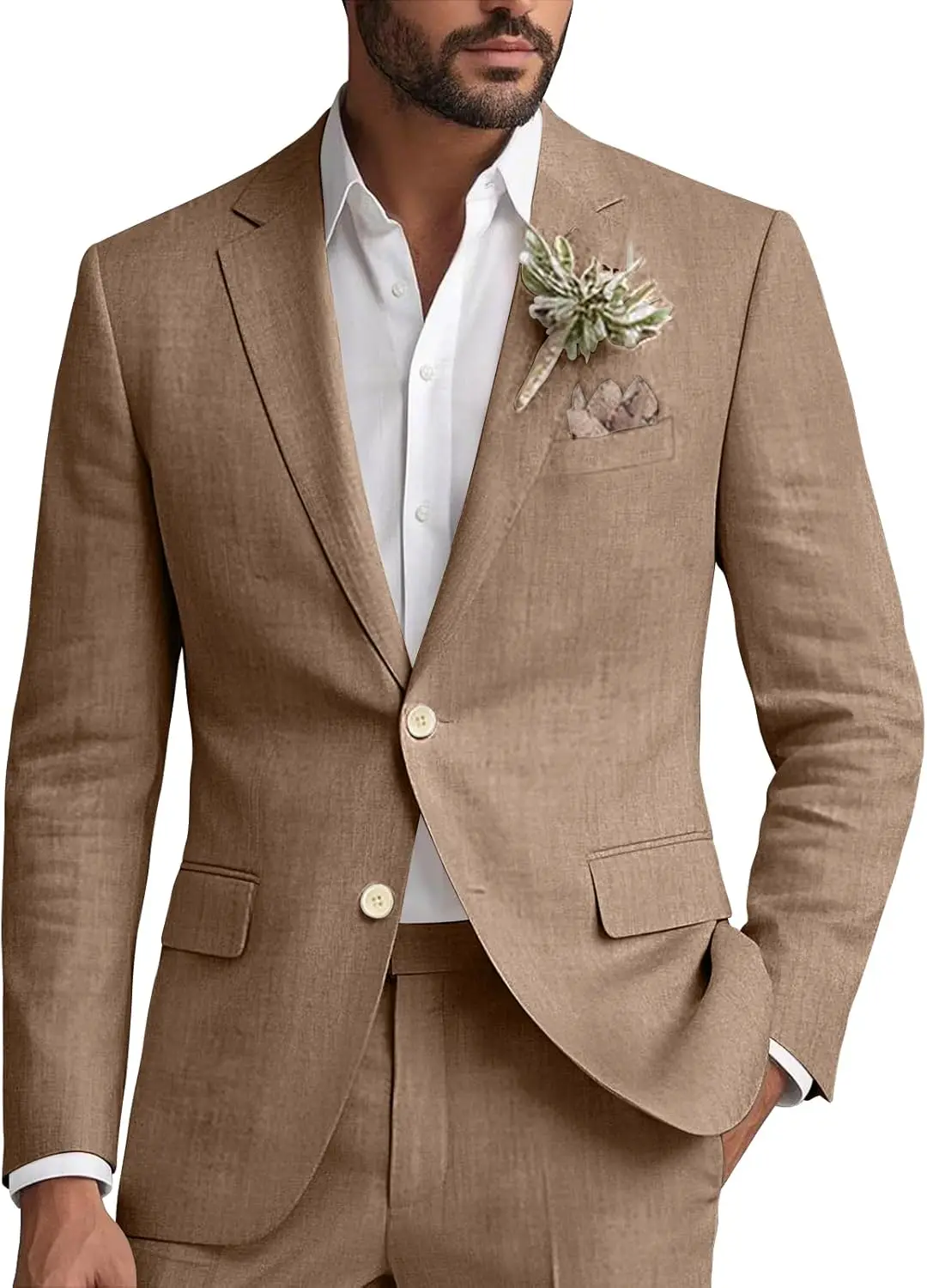 Linen Suit for Men 2 Piece  Classic Fit Mens Linen for Beach Wedding  Casual Blazer Pant Prom