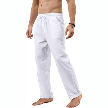 Calças de linho masculina casual