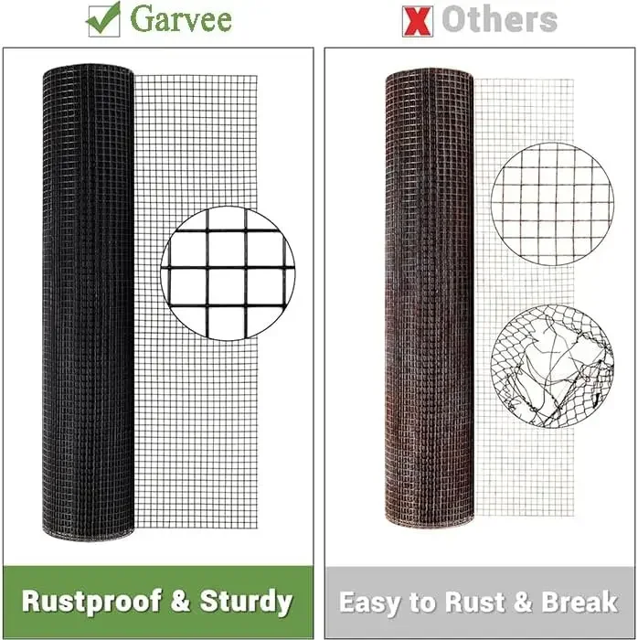 Black Hardware Cloth 1/2 Inch 48 in x 100 ft 19 Gauge PVC Coating Wire Mesh Rolls Vinyl Coated Welded Chicken Wire Fencing 2
