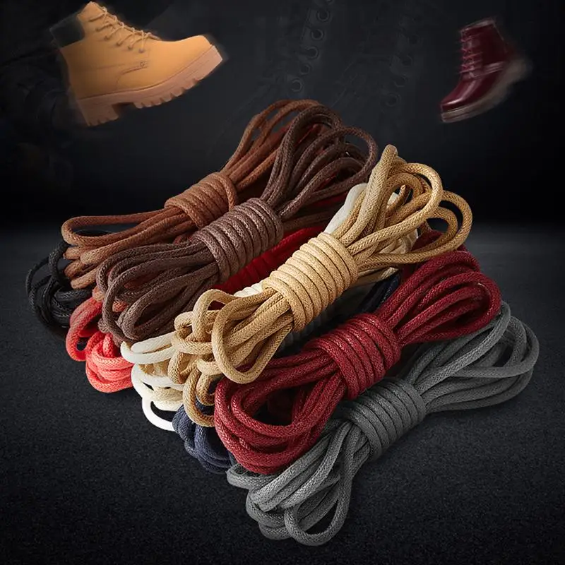Cotton Waxed Shoelaces Round Boot Laces Waterproof 1Pair Length 60cm 80cm 100cm 120cm 140cm 180cm