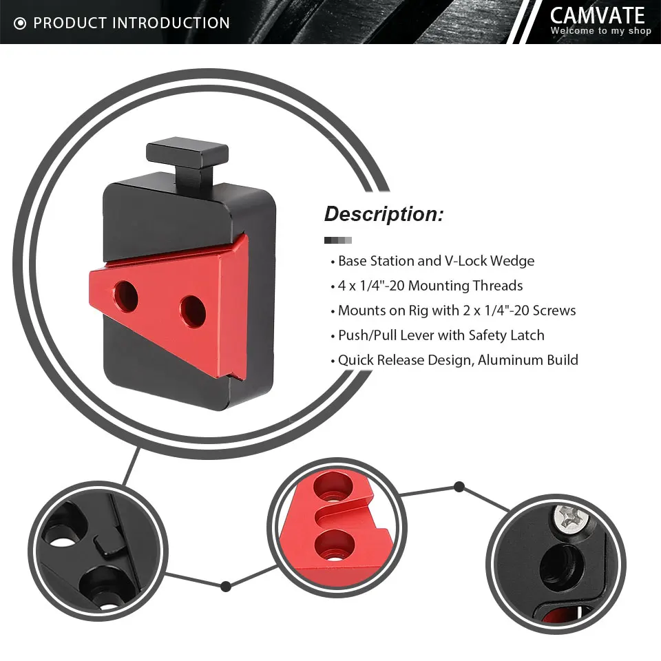 V-Lock Quick Release Base Station and Wedge Kit With 1/4 Mounting Threads Holes
