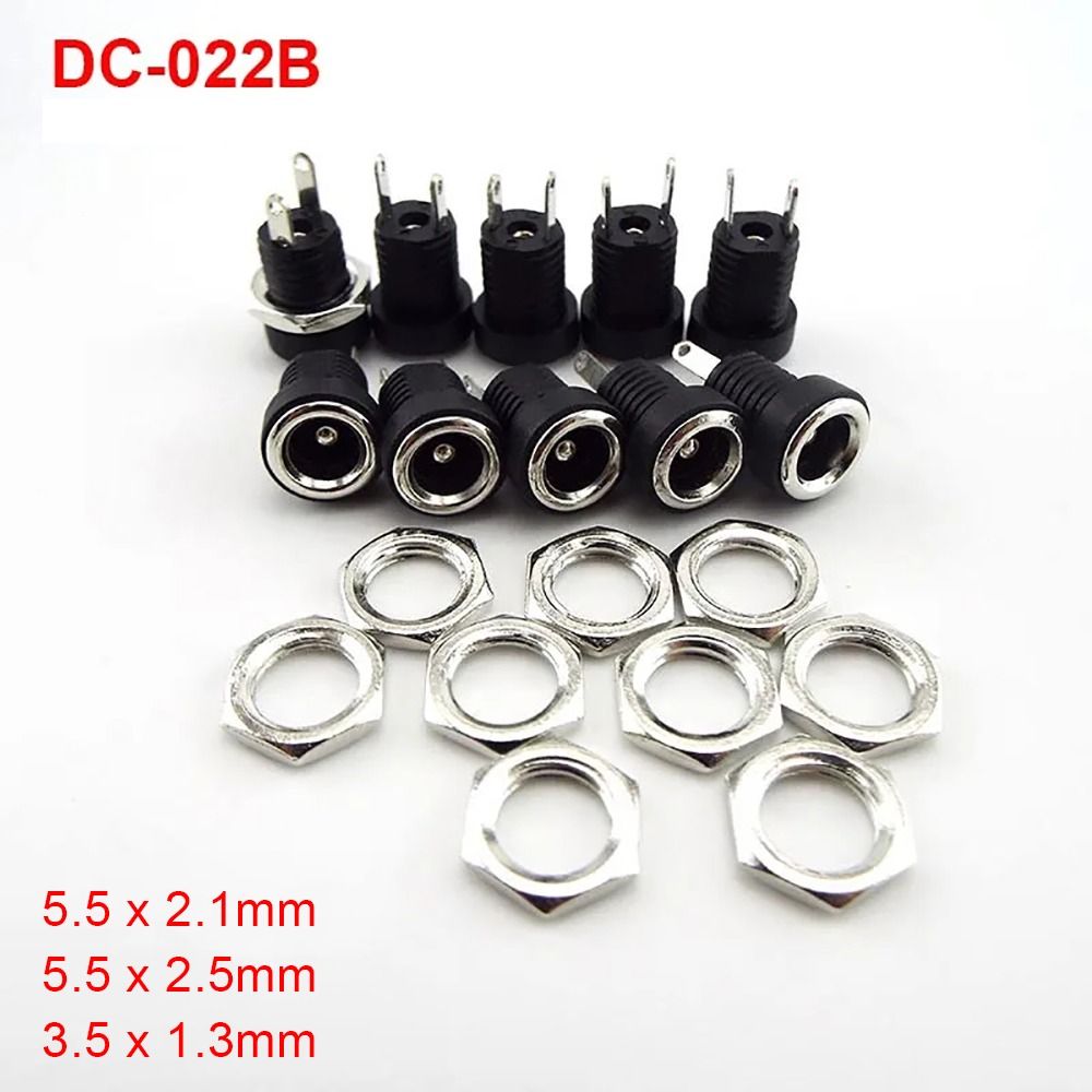 DC022B DC Power Jack Supply Socket 3.5*1.3mm 5.5*2.1mm 5.5*2.5mm DC Female 2 Terminal 2 Pin Panel Mount Connector Plug Adapter