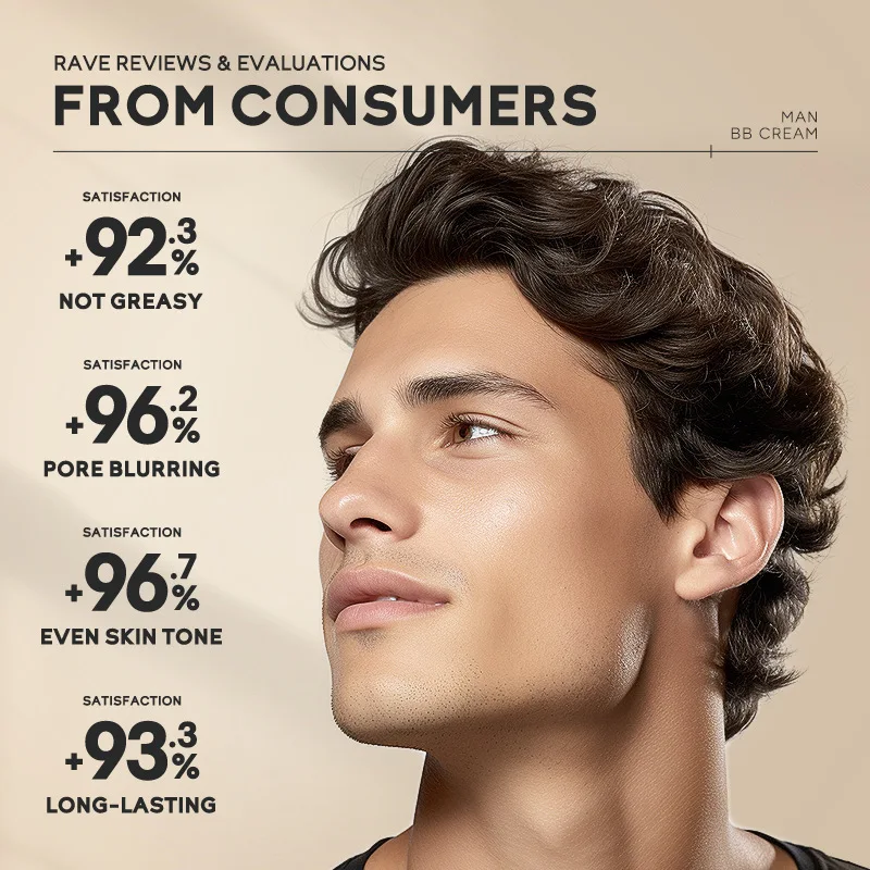 BB Cream for Men Full Coverage Facial Concealer Long Lasting Makeup Foundation Waterproof Men BB Liquid Foundation 30g