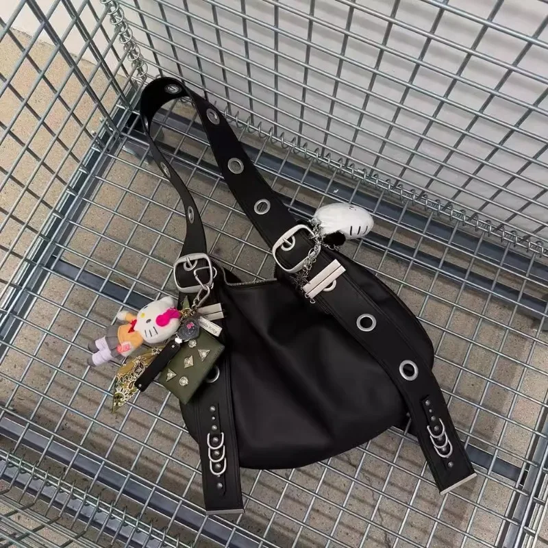 Belt buckle Women Luxury Designer Handbag And Purses PU Rivet Multiple Pockets Y2K Large Capacity Shoulder bags big totes