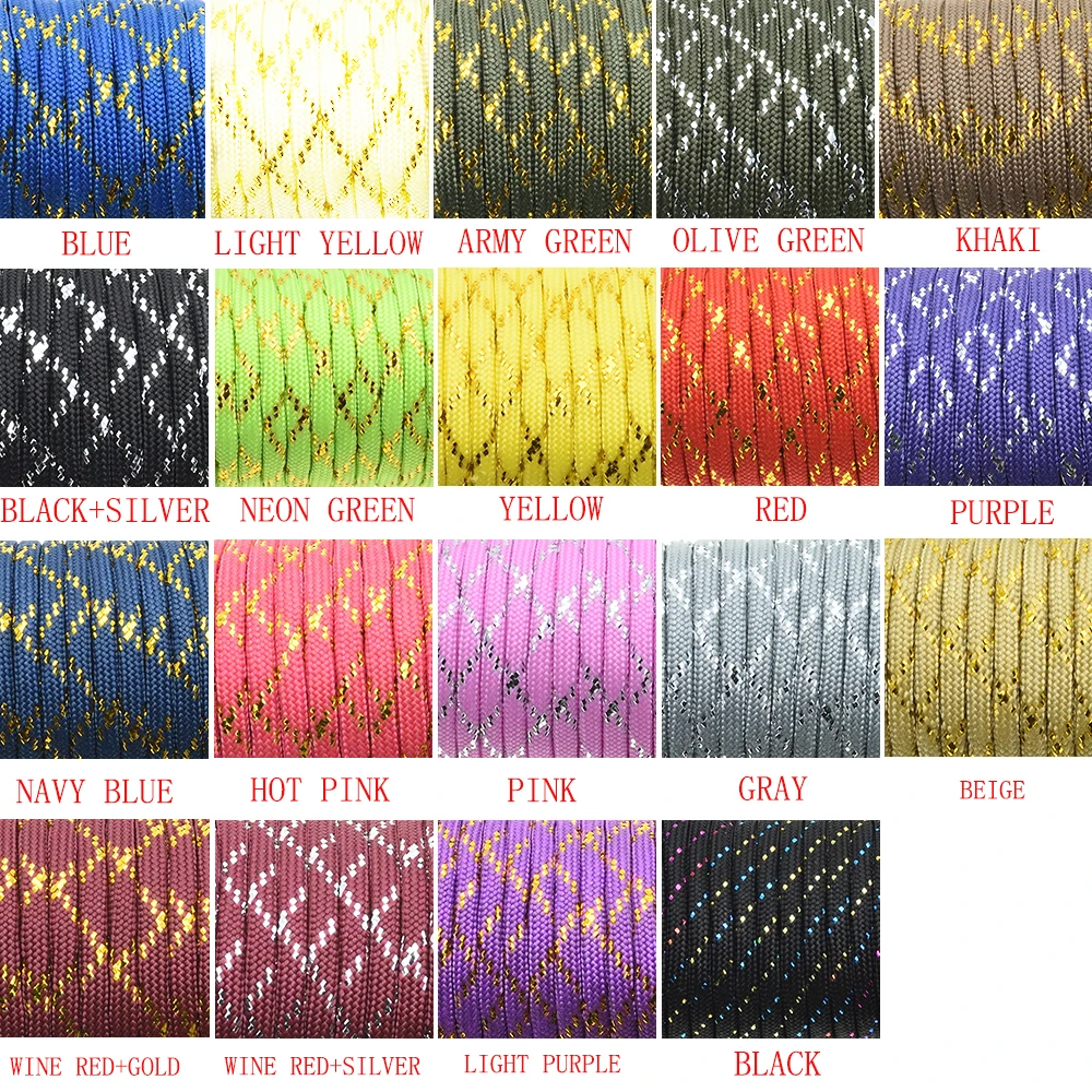 Nylon Cord 550 Paracord Parachute Cord Lanyard Mil Spec Type III 7 Strand Core 100 FT 19 Colors