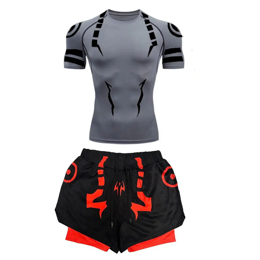 Anime Jujutsu Kaisen Compression Set Fitness Suit for Men Quick Dry 3D Compression Shirt+Gym Shorts Running Workout Sportswear 6