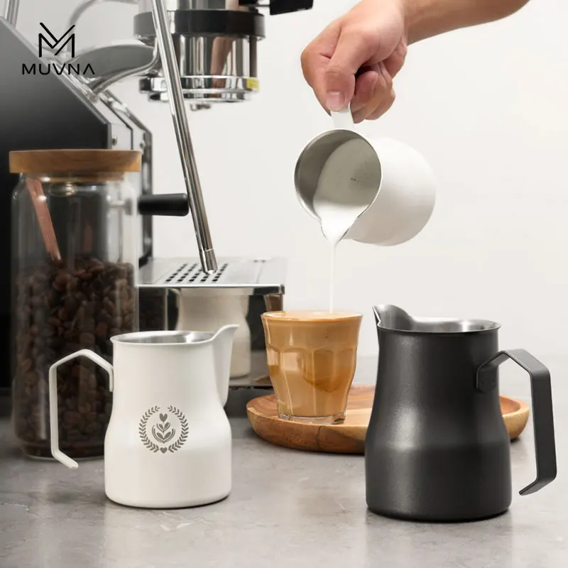 Premium Stainless Steel Milk Frothing Pitcher with Sharp Spout - 350/450ml, Black/Silver Finish
