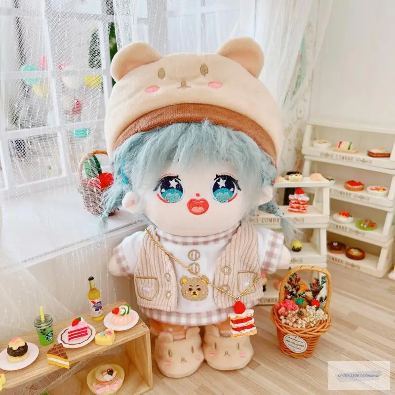 

20cm Baby Doll clothes Outfit Plush Doll's Clothes beret Vest bear pants Toy Dolls Accessories our generation Korea Kpop EXO