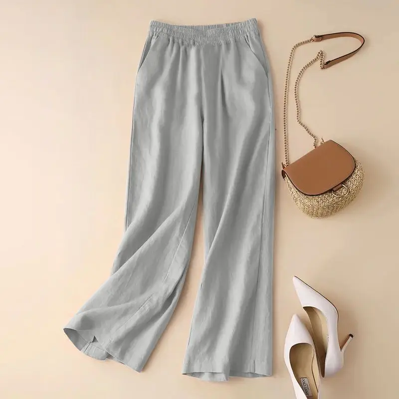 2024 Summer Women's Patchwork Elasticized High-waisted Pocket Fashion Solid Loose Minimalist Casual All-match Straight Pants