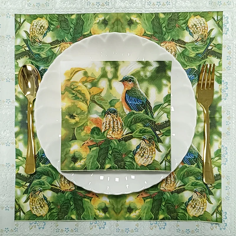 20pcs/Pac 33cm 2-ply Green Fruit Bird Printed Napkins Party Decoration Colorful Paper DIY Decoupage Paper