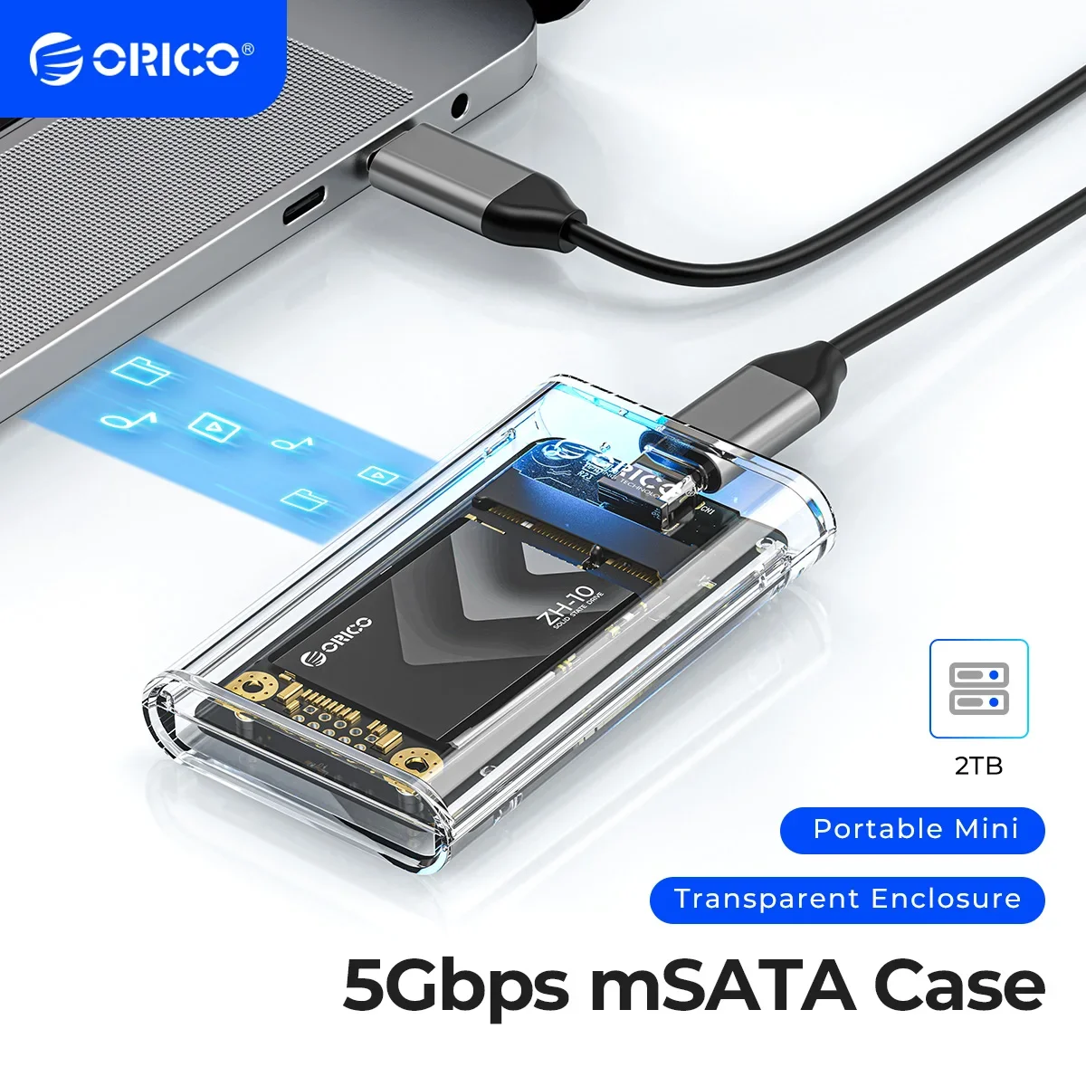 Orico-adaptador Externo Transparente para Samsung M.2 Ssd Enclosure Case para Usb 3.2 Gen1 5gbps Ngff Ssd