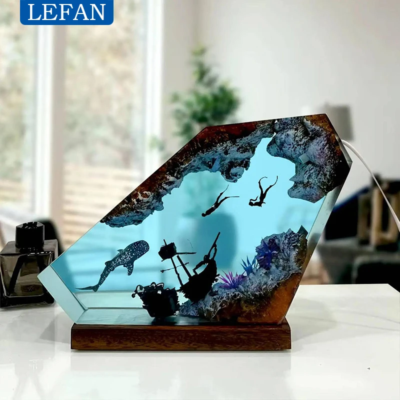 Creactive Seabed Exploration Organism Resin Table Light Art Decoration Lamp Diving Sunken Ship Theme Night Light USB Charge 4