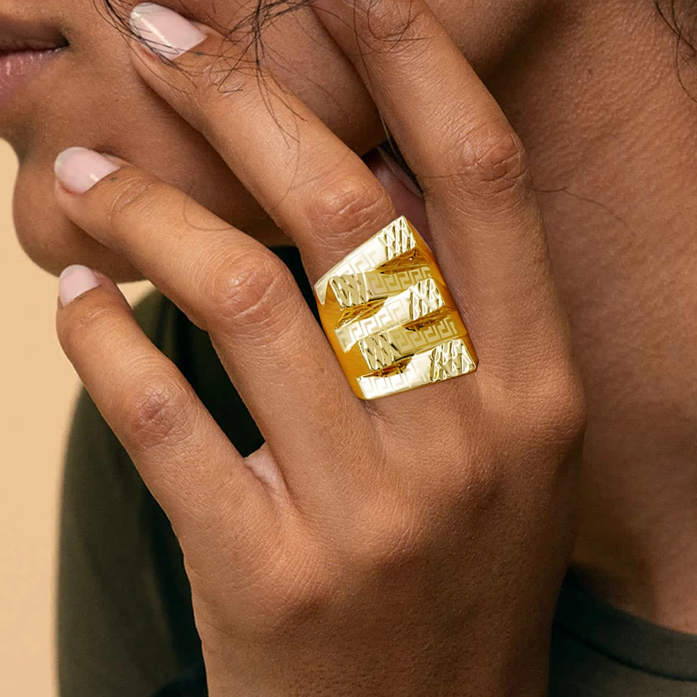 Fashion Ethiopia Dubai Gold Color Ring Irregular Geometric Rings