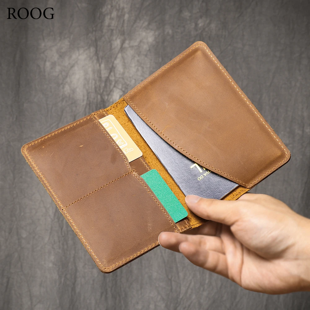 ROOG Men's Cowhide Document Package Crazy Horse Leather Passport Baotou Layer Cattle Pickup Bag Card Holder card holder