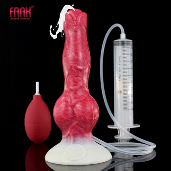 FAAK Large Dog Knot Ejacultion Dildo With Sucker Spray Liquid Function Red Silicone Squirting Penis Sex Toys For Women Men 1