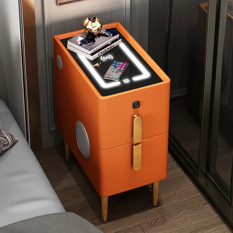 Light Luxury Smart Bedside Table Touch Leather Usb Wireless Charging