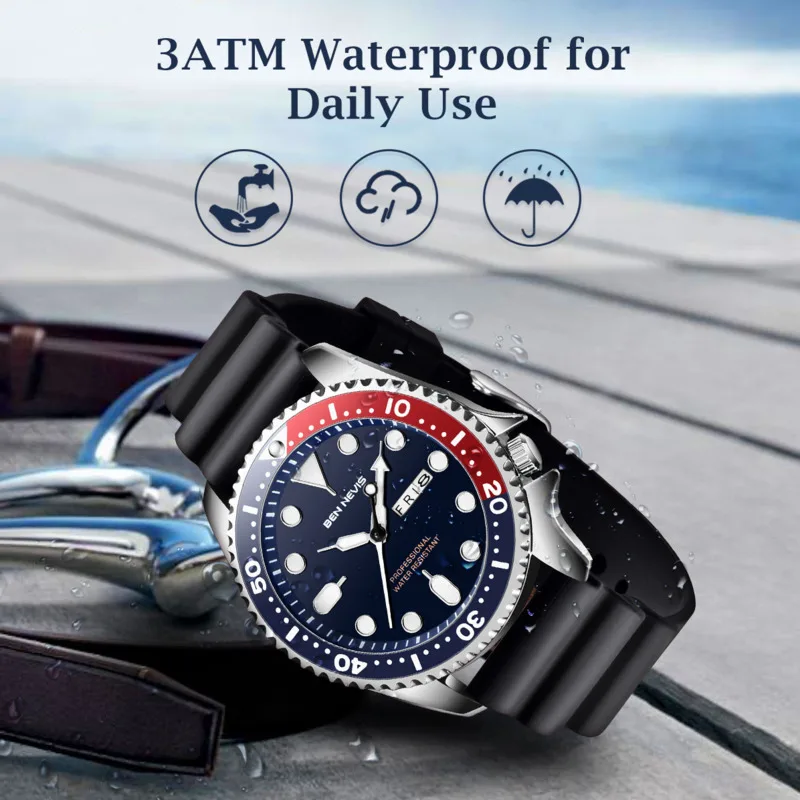 Reloj Hombre Quartz Watch For Men Business Fashion Leisure Nightlight 3bar Waterproof Calendar Week Rotatable Ring Men Watch