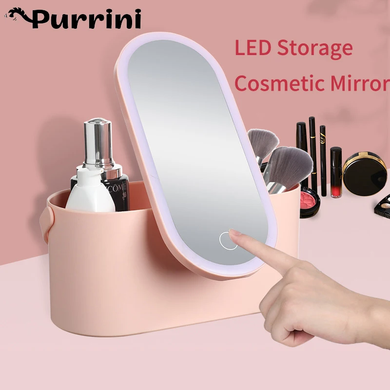 MakeupStorageBoxwithLEDLightMirrorPortableTravelMakeup