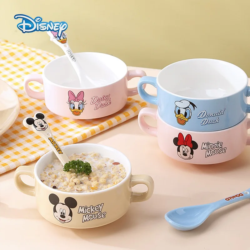 

Disney Anime Kawaii Ears Bowl Mickey Minnie Donald Duck Household Children Breakfast Fruit Soup Kitchen Restaurant Tableware