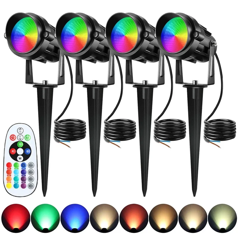 RGBW Lawn Lamp 12V LED Landscape Lighting with Remote Control 12W RGB Color Change IP65 Waterproof Outdoor Path Garden Spotlight