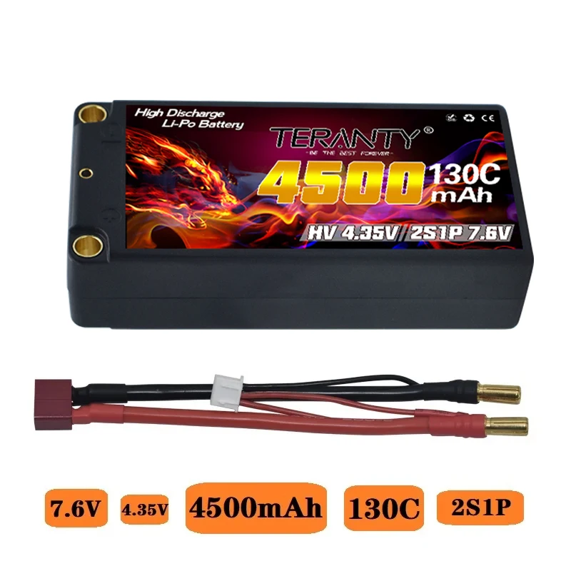 1PCS TERANTY 2S Battery 7.6V 4500mAh 130C/260C HV RC Shorty Lipo Battery with 5mm Bullet See Through for Car Truck Boat Parts rc car parts lipo battery