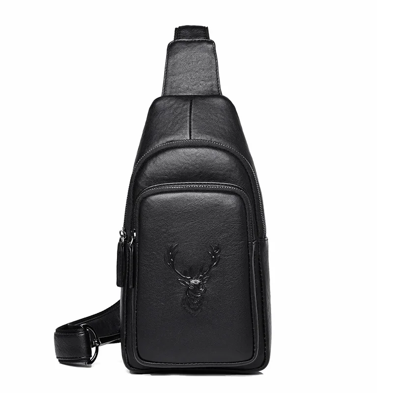 Business Genuine Leather Men's Chest Bag Fashion Black Man Sling Crossbody Bag High Quality Male Shoulder Messenger Bag
