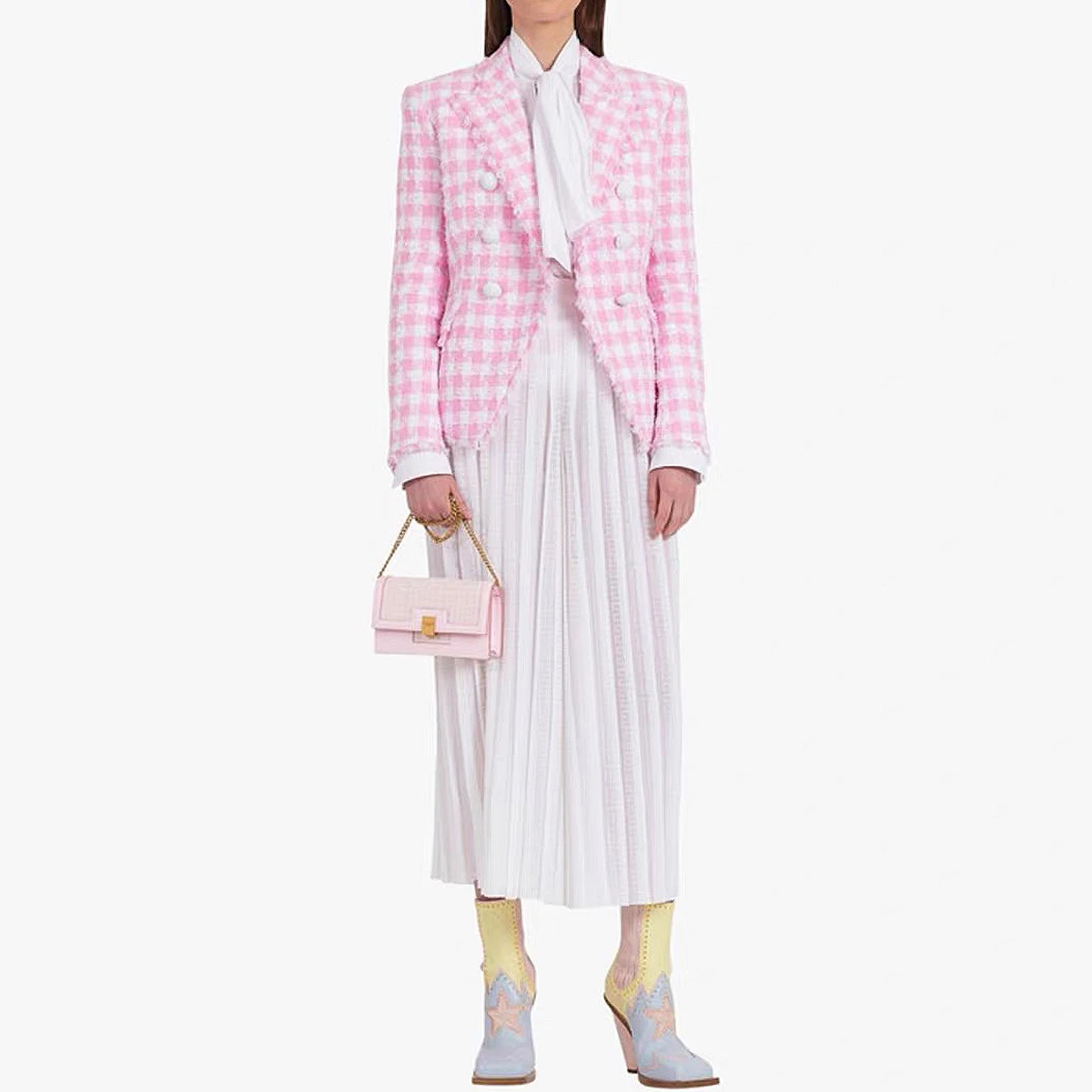 Autumn And Winter New Fashion Classic Temperament Commuting Qianniao Grid Coarse Tweed Women's Long Sleeved Suit Woolen Coat