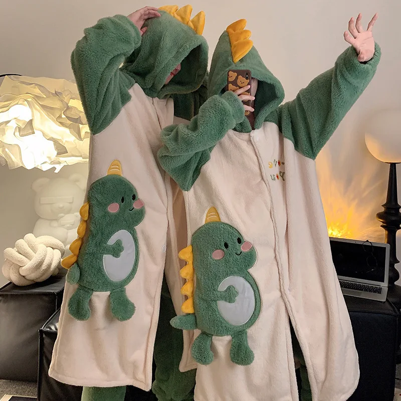 Men Pyjamas Cute Cartoon Panda Couple Pajamas For Men And Women Sleepwear In Winter Plush Thick Warm Bathrobe With Trousers