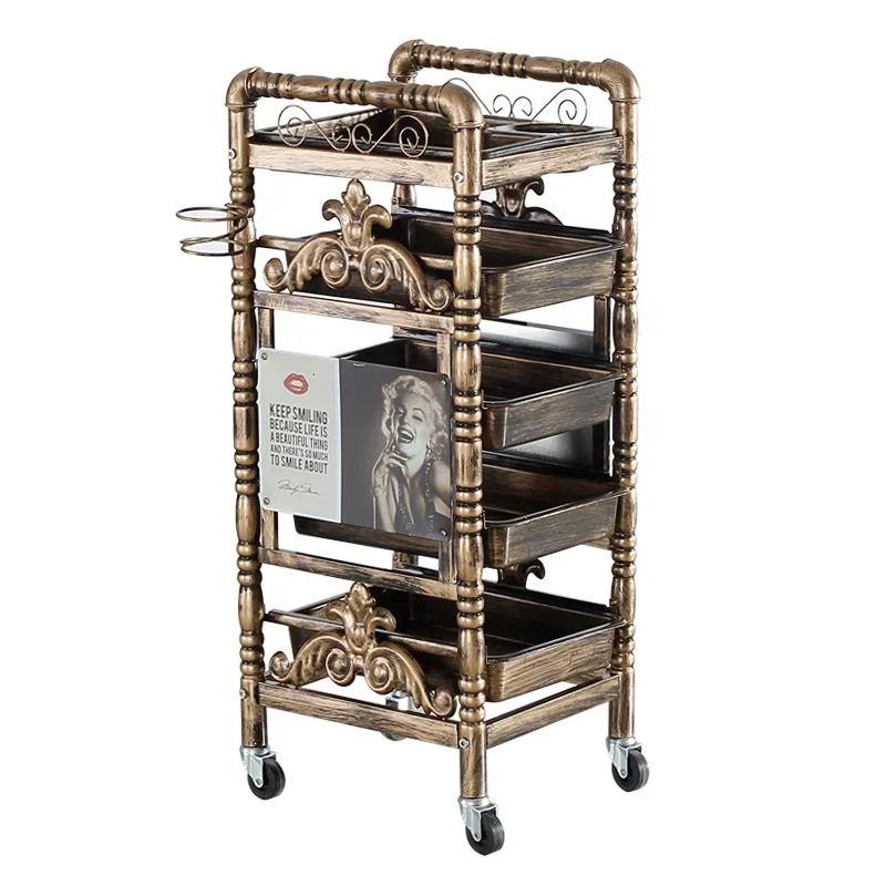 Beauty Salon Cart with Universal Wheels Multilayer Storage for Hairdresser Tools Elegance Fashion Retro