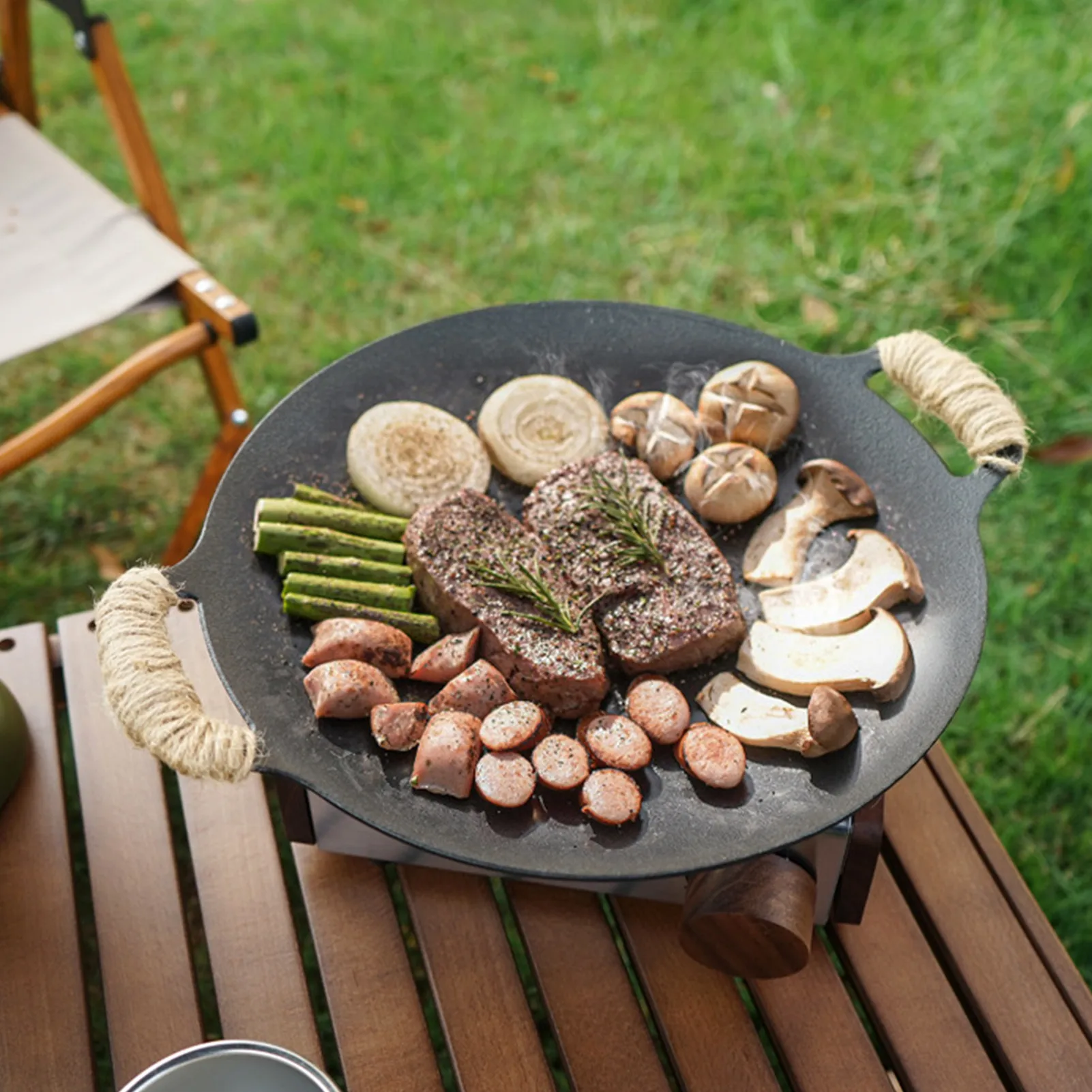 Korean Food BBQ Plate Non-stick Round Griddle Grill Pan Outdoor