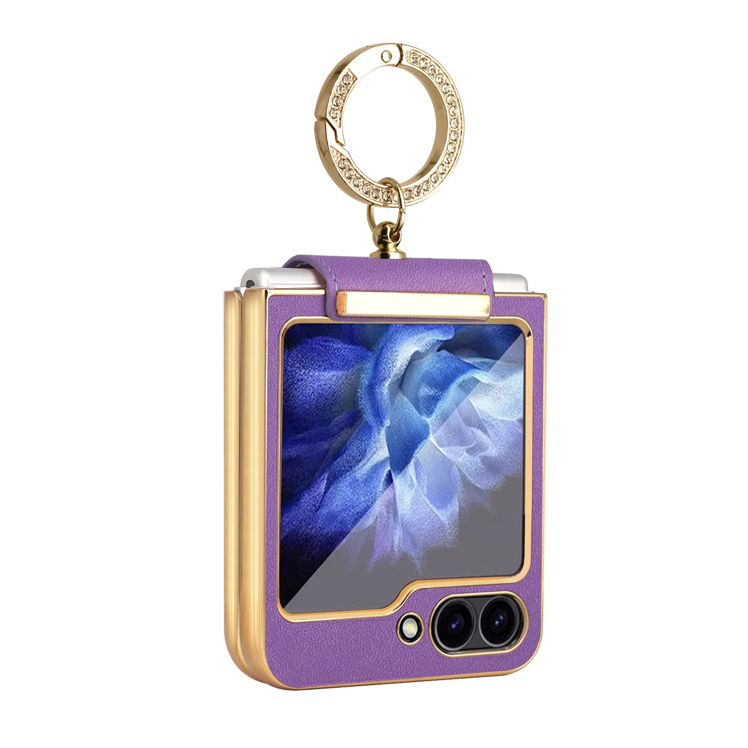 Vietao Gold Electroplated Leather Phone Case with Finger Ring