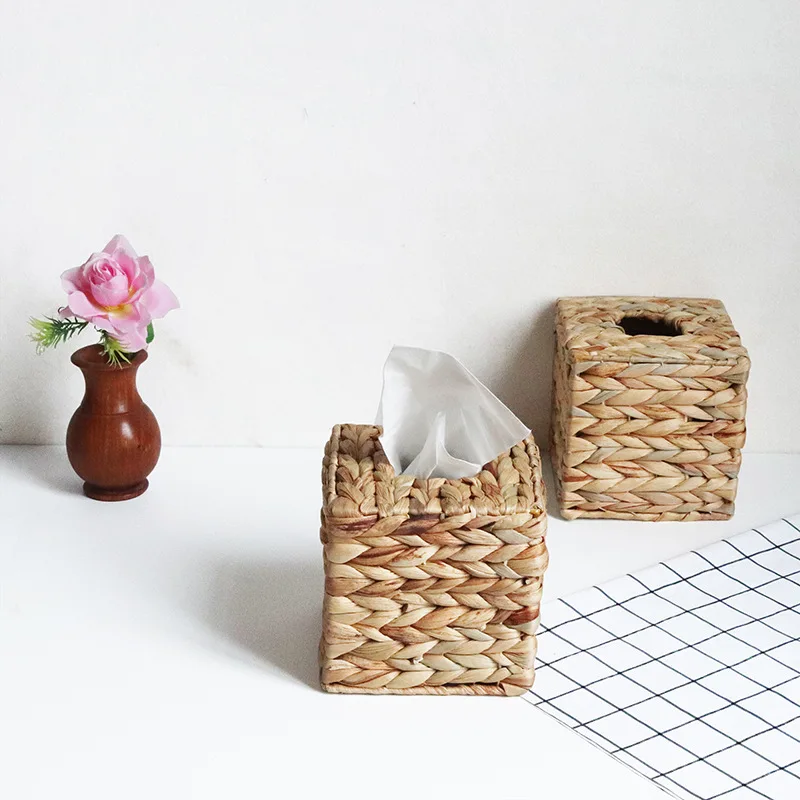 

Mifuny Hand Wovens Tissue Boxes Seaweed Suction Box Toilet Paper Sundries Storage Box Hand-woven Napkin Straw Square Tissue Box
