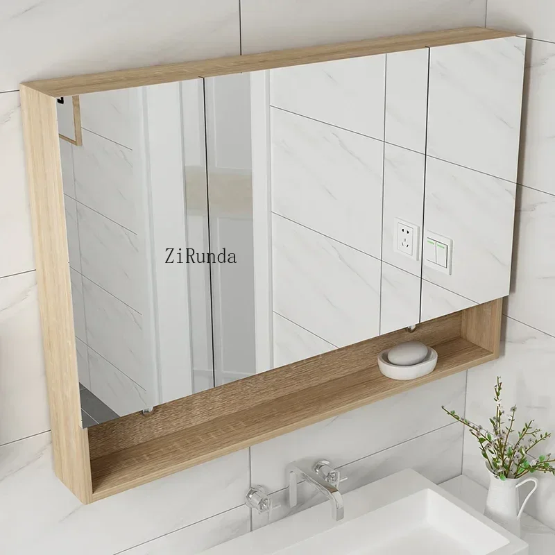 Nordic Smart Bathroom Mirror Cabinet Wall-mounted Washroom Illumination Mirror Cabinet Storage Furniture Muebles Para Bano FYBC