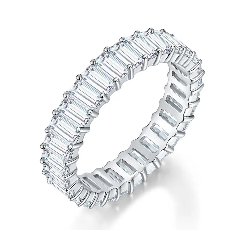 Knob스핀-2x4mm D VVS1 에메랄드 컷 전체 모사나이트 반지, 여성 남성  도금 18k 클래식 다이아몬드 이터니티 밴드