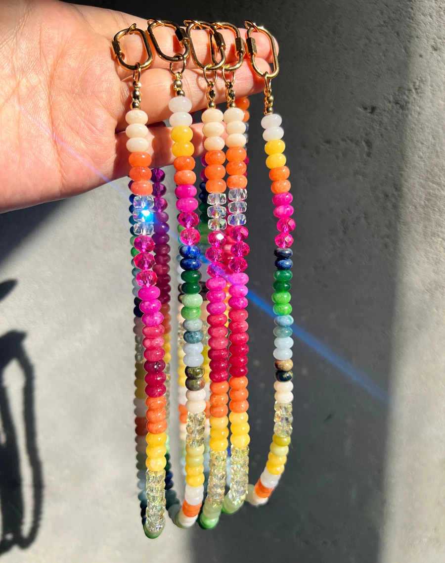 Rainbow Gradient, Stone Beaded Necklaces For Women Natural