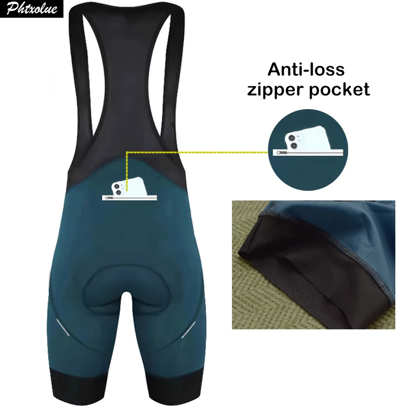 Phtxolue Cycling Bib Shorts Men Women Anti-Loss Zipper Pocket 6H 500KM Mountain Pro Bike Bicycle Short Black Blue Cycling Shorts