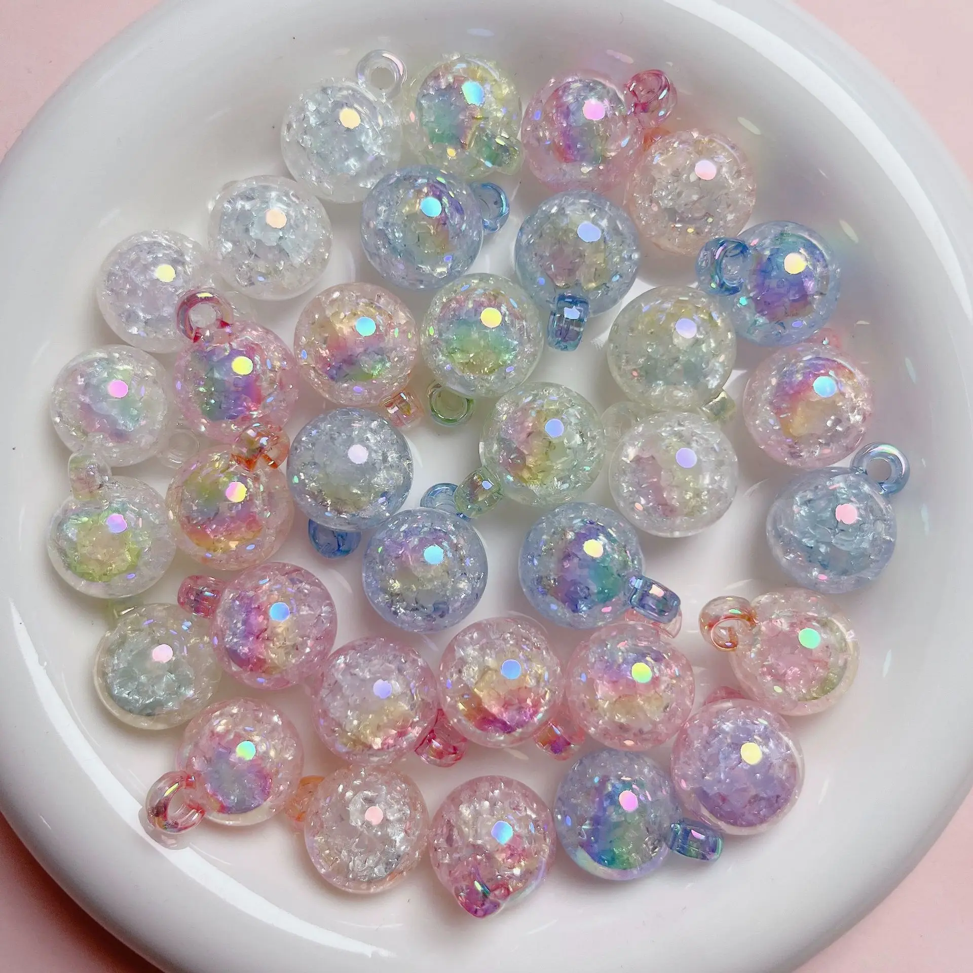 

DIY Jewelry Findings 70pcs 16mm AB Transparent Colors Crackle Round Ball Charms Ornament Accessories Necklace Earring Pendants