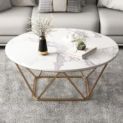 Mesa de centro de lujo nórdica para sala de estar, Mesa de centro de arte de hierro Simple para el hogar, Mesa redonda pequeña, Mesa Auxiliar de mármol de tendencia para apartamento