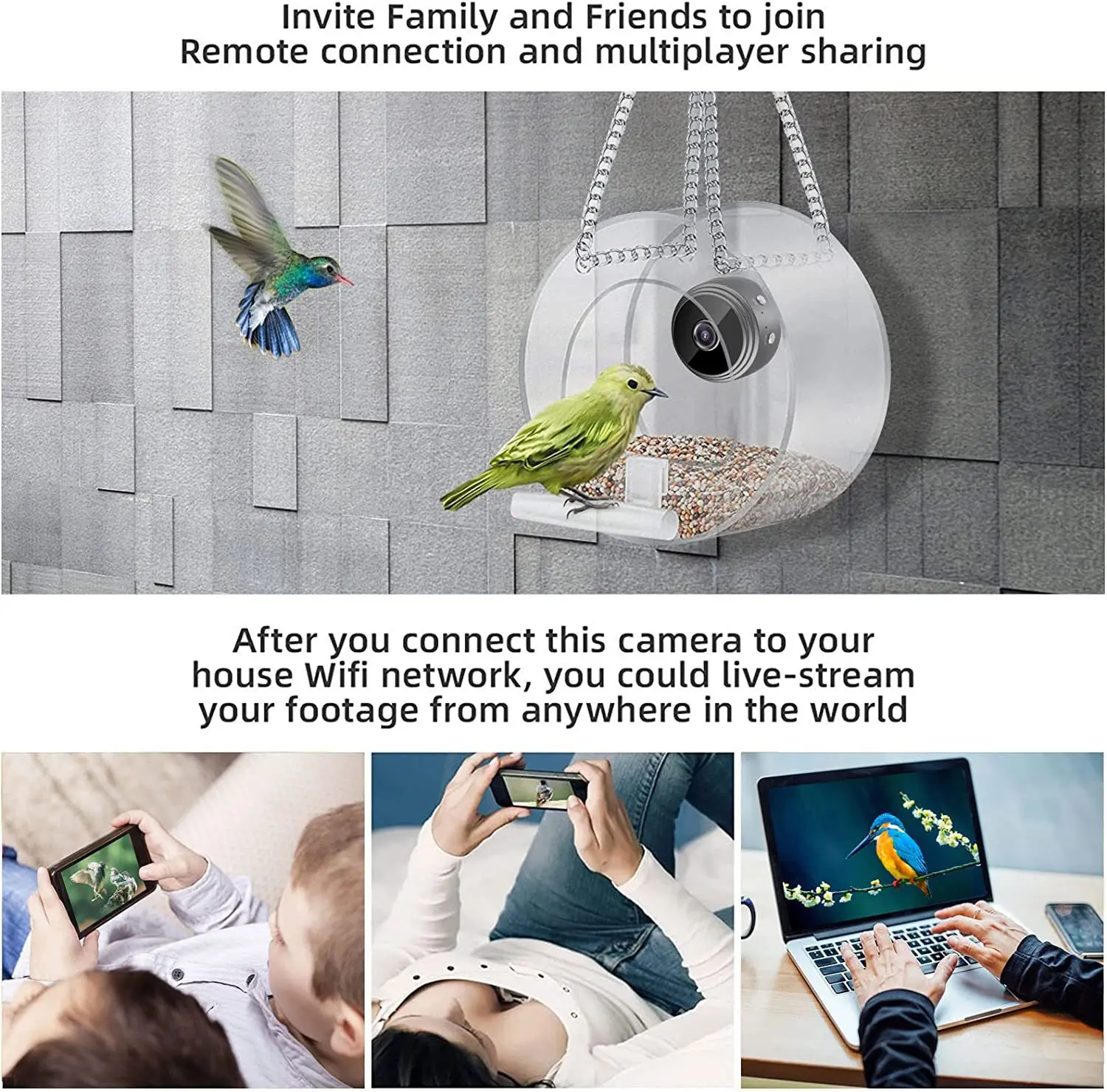 Bird Feeder Camera 1080P HD Outdoor Bird Watching Proof Resistant Water Clear Transparent Feeders House