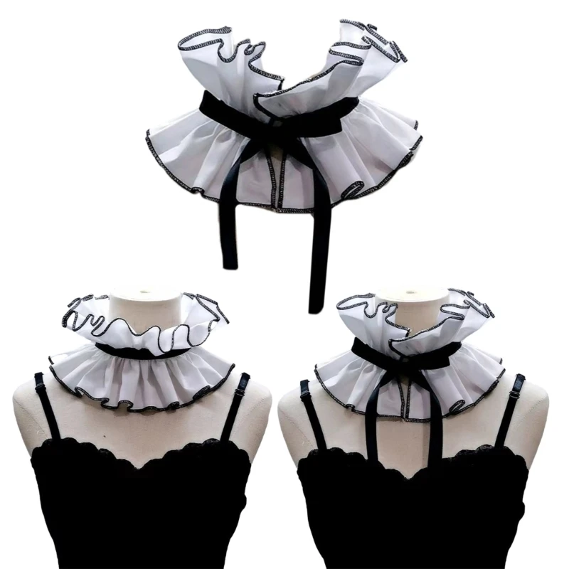 

Ruffled Laple Choker for Lady Girl Shawl Collar Elizabethan Collar HXBA