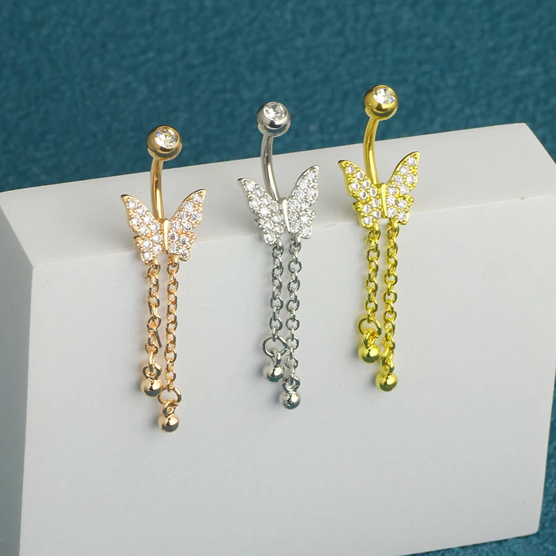 Dangle Belly Button Rings Dangling Belly Piercing Jewelry Belly Rings for Women Navel Piercing Jewelry with Butterfly butterfly