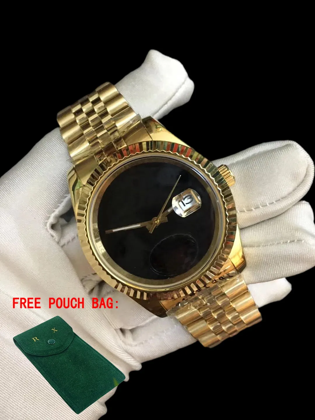 

mens mechanical watch Rose Gold automatic Black Dial